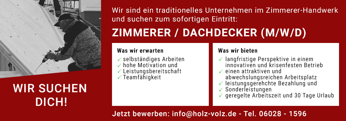 Mitarbeiter gesucht - Zimmerer - Dachdecker